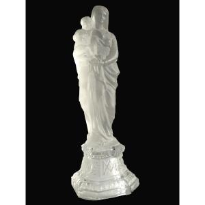 Virgin And Child In Baccarat Crystal, Maternity Napoleon III Period, 19th Century Polished Frosted