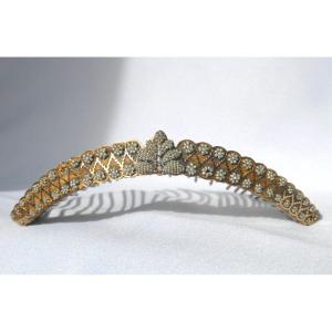 Tiara Empire Period, Sterling Silver Vermeil And Pearls, 19th Century Comb, Circa 1820