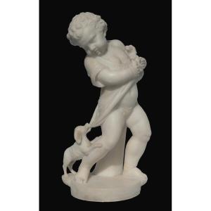 Antique Sculpture After Sigisbert Francois Michel, Child Stealing A Puppy, Dog, Putto