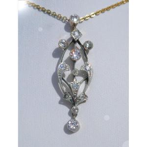 Art Nouveau Period Pendant, Gold & Silver, Diamonds, 1900 Period, 19th Century Jewelry, Medallion