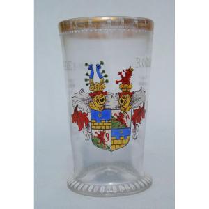 German Glass, Enamelled Decor Of Coat Of Arms / Heraldry, 17th Century Style, Baron, 19th