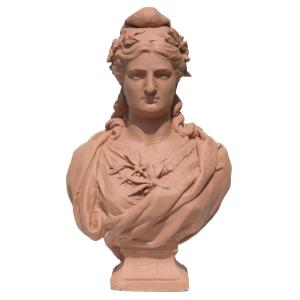 Large Bust Of Marianne In Patinated Plaster Terracotta Third Republic 1870, France, Woman 19th Century
