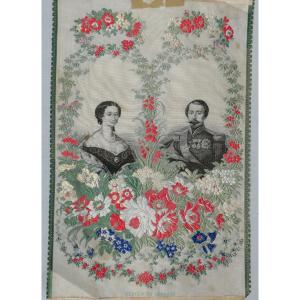 Portrait On Silk, Imperial Couple, Emperor Napoleon III & Empress Eugenie 19th Century Lyon