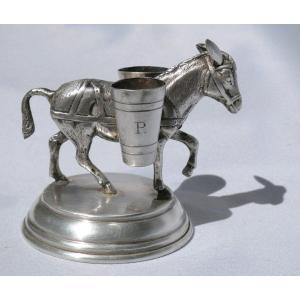 Saliere In Sterling Silver Toothpick Holder, Donkey With Baskets Animal Subject Condiments Service