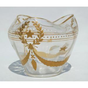 Bourse Vase In Enameled Crystal, First Empire Style Decor, Gilding, Baccarat 19th Crown