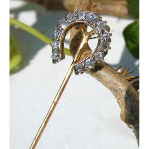 Tie Pin In Gold And Diamonds, 19th Century Jewelry, Horseshoe, Good Luck Charm