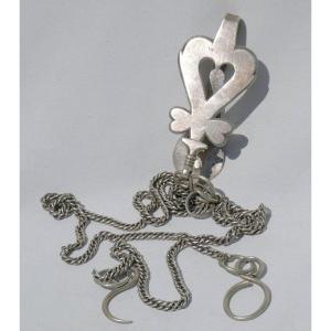 Clavier Chatelaine En Argent Massif , Surcin , Vendée , Poinçon 2nd Coq XVIIIe , bucher