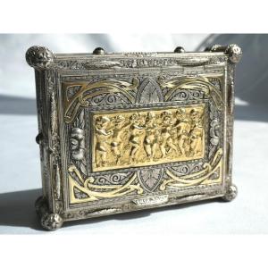 Box In Sterling Silver & Gold, Putti Decor, Russian Style, Neo Gothic, 19th Century, Box