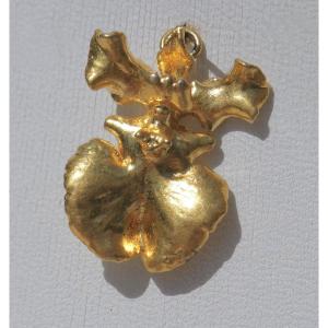 Art Nouveau Period Pendant, Orchid Flower, Pomponne, Medallion 1900, Jewel