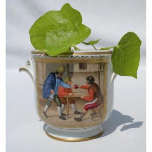 Limoges Porcelain Plant Pot, Tavern Decor, Signed Garnier, 1900, Teniers