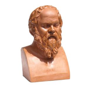 Grand Buste En Platre Patiné Terre Cuite Philosophe Socrate , Moulage d'Atelier d'Artiste XIXe