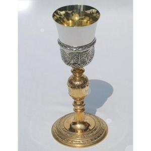 Chalice In Silver & Brass, Napoleon III Period, Neo Gothic, 19th Century, Church Liturgy