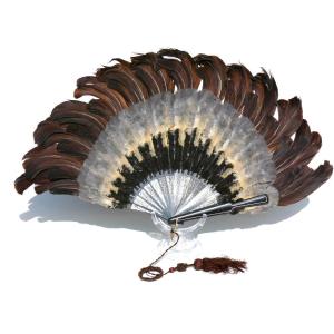 Ball Fan Period Late 19th Century Feather Marquetry 1890 Object Of Virtu Fashion Fan