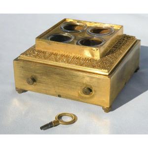 Charles X Period Gilt Bronze Desk Inkwell, 19th Century Music Box, 4 Cups 1820
