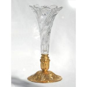 Tulipiere / Centre De Table En Cristal De Baccarat , Vase En Bronze Doré XIXe , Napoléon III