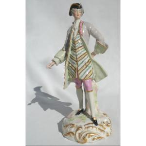 German Porcelain Subject, Meissen Style, 19th Century, Elegant Louis XV Marquis