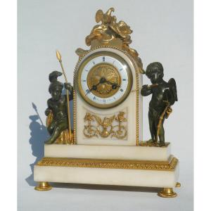 White Marble & Gilt Bronze Pendulum, Love Triumphant Over War Planchon Palais Royal Paris