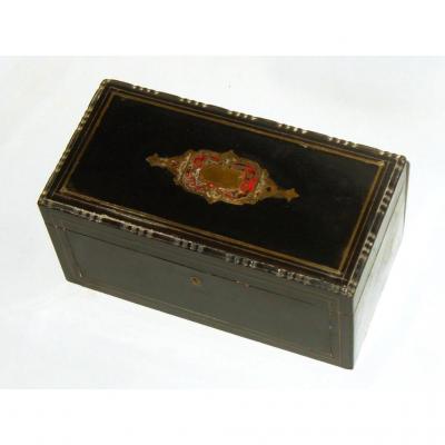 Wooden Casket Blackened & Tortoise Turtle Boulle Marquetry, Winery, Tea, Napoleon III Box