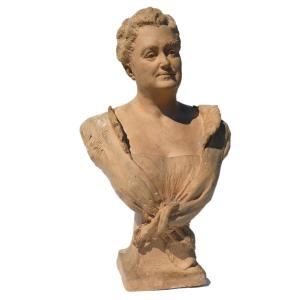 Buste En Terre Cuite , Femme Vers 1890 , Belle Epoque , Sculpture 