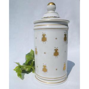 Pot à Apothicaire 1900 , Style Premier Empire , Décor d'Abeille Porcelaine De Paris , Pharmacie