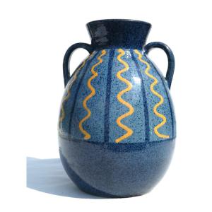 vase en faience emaillée , signée Paul Jacquet , decor art deco , 1920 / 1930