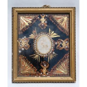 Reliquary Paperolles France, 20th Century, Pius XI, Paschal Wax, Frame, Lamb, Curiosity
