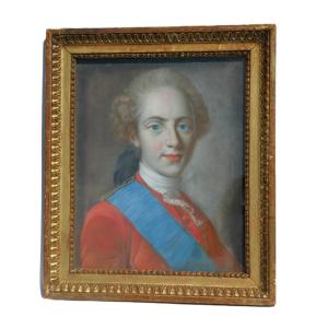 Portrait Au Pastel Du Roi De France Louis XVI , Duc De Berry , époque XVIIIe , Cadre Bois Doré