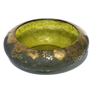Vasque Cache Pot En Verre Degagé à l'Acide Style Art Nouveau Signé Legras Montjoye , XIXe Vase