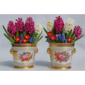 Pair Of Paris Porcelain Planters, Flower Decor, Napoleon III, 19th Century