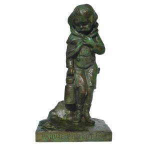 Sculpture En Bronze , Enfant Au Moineau , Pauvre Pierrot Signé Aristide De Ranieri , Gavroche