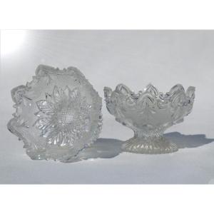 Paire De Salerons XIXe Cristal Moulé Du Creusot / Baccarat , Décor Gothique 1820 Charles X