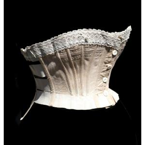 CORSET DE JOUR EPOQUE 1870 , LINGERIE XIXE , COTON / DENTELLE , SOUS VETEMENT , COSTUME