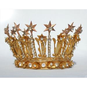 Couronne De Vierge Epoque Napoléon III , XIXe Bijou D'Eglise , Fleurs De Lys , Diademe , Tiare