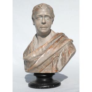 Bust In Patinated Plaster, Walter Scott, Writer, Neo-classical Style, 19th Century, Signed Antoine Bury