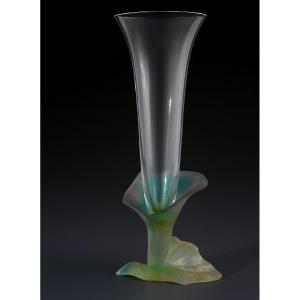 Glass Paste And Crystal Vase, Signed Daum France, Arum Model, Flowers, Soliflore