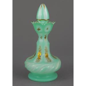 Flacon à Parfum , Cristal Opalin , 1840 , Vert D'eau , XIXe , Opaline , Email 