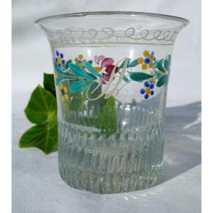 Norman Goblet Glass, Louis XVI Period, 18th Century, Cupid, Painted Flowers, Monogram A