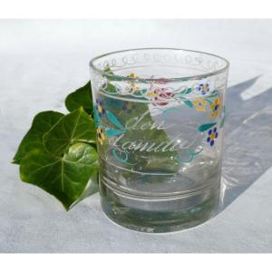 Norman Goblet Glass, Louis XVI Period, 18th Century, Love, Painted Flowers, Gift Of Friendship 