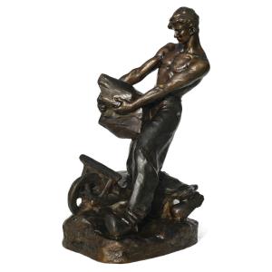 Sculpture En Bronze , Carrier / Ouvrier / Tailleur De Pierre , Signé Edouard Drouot , Realisme