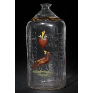 Bouteille En Verre Allemand XVIIIe siecle , Vallée Du Rhin , Carafe / FLacon , Peinture
