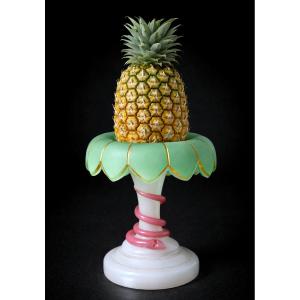 Porte Ananas En Opaline Charles X , Serpent & Palmier , XIXe , Baccarat 