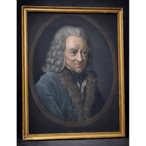 Portrait From The 18th Century, Philosopher Voltaire, Age Of Enlightenment, Pastel, Gilt Frame