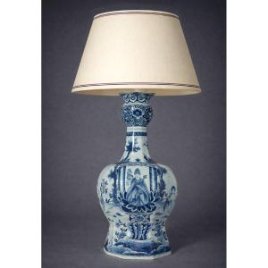 Large Delftware Table Lamp, Bulb Vase, Bishop & Hunter Dogs Decor, 19th Century