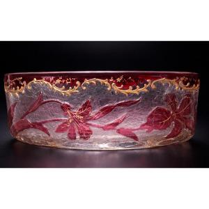 Tabletop Planter, Acid-etched Crystal, Art Nouveau, Legras/montjoye, 19th Century 