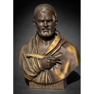 Buste en Bronze Patiné , François Rabelais , Signé Elias Robert , 1853 , Souvenir Historique