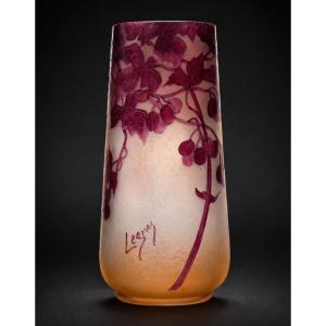 Vase Cornet Theodore Legras , Serie Rubis , Verre Givré & Dégagé à l'Acide , Art Nouveau XIXe