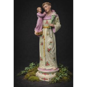 Grand Sujet En Biscuit Polychrome , Napoléon III , Saint Antoine de Padoue , Enfant Jesus XIXe