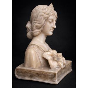Buste De Jeune Femme Art Nouveau , Beatrice Portinari , Paradiso De Dante , XIXe , Sculpture