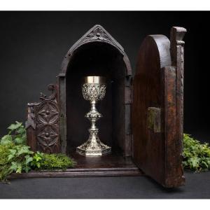 Tabernacle D’Eglise , Bois Sculpté , Neo-gothique , Chapelle / chasse Reliquaire XIXE
