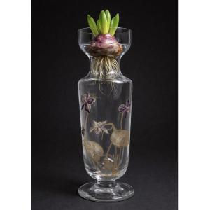 Vase Art Nouveau Epoque 1900 , Verre émaillé , Decor de Violettes , Theodore Legras XIXe